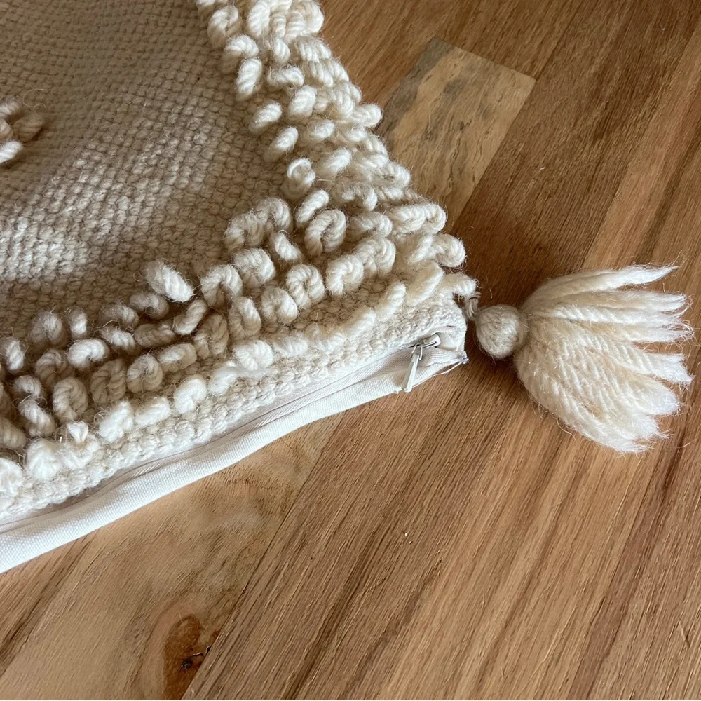 Boho beige wool pillow case cover neutral eclectic home decor hippie shabby chic